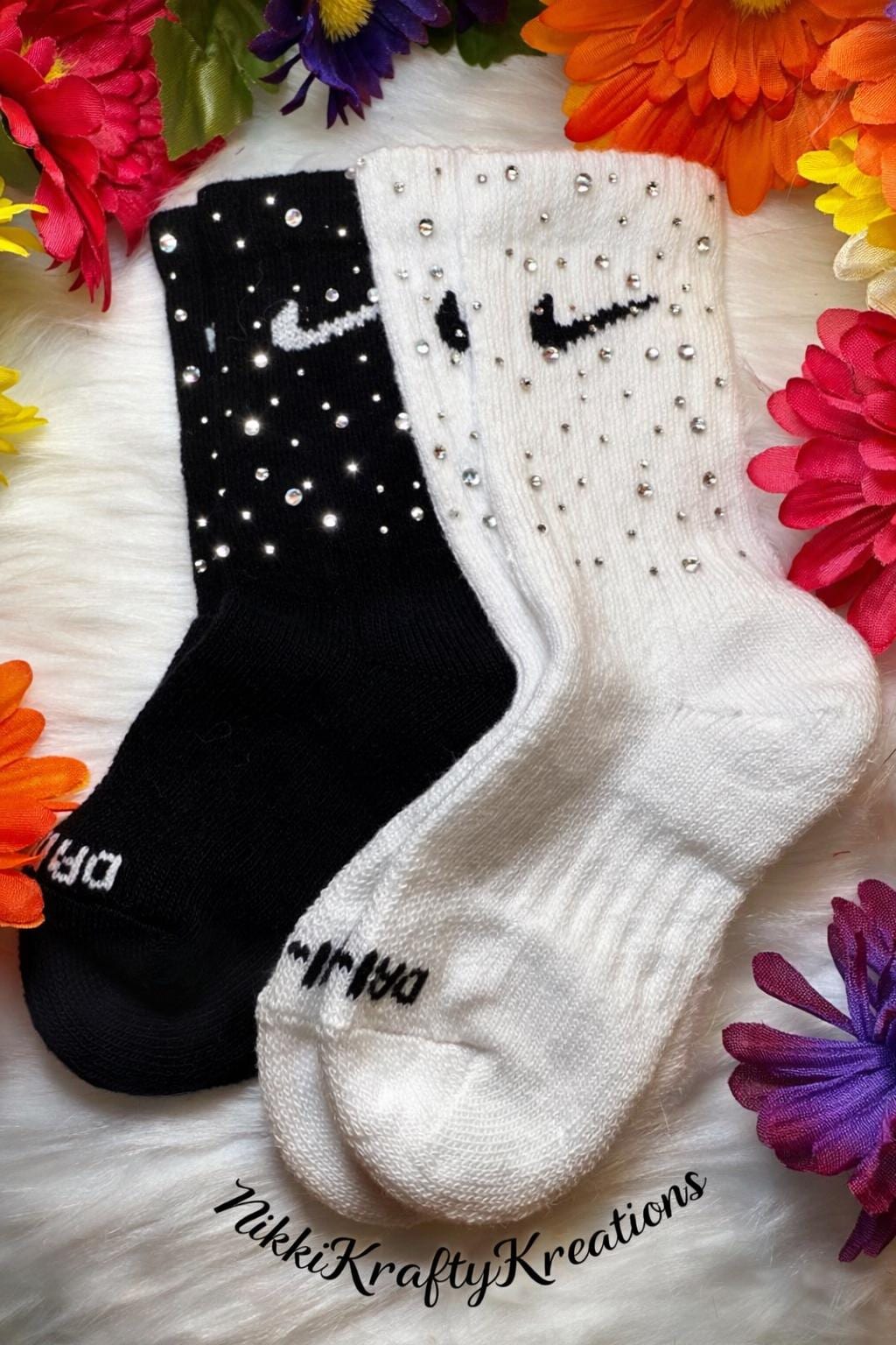 Rhinestone Nike Crew Socks Bling Athletic Nike Socks for Cheer, Dance, Photoshoots