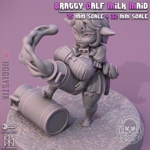Bratty Calf Milk Maid Miniature | 32mm to 200mm Printed Resin Figurine | by Jigglystix