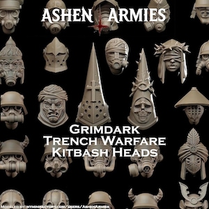 Kitbash Heads for Grimdark Trench Warfare Miniatures | 32mm Resin Mini | Ashen Armies