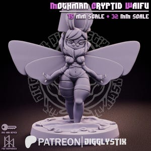 Mothman Cryptid Waifu Miniature | 32mm to 200mm Printed Resin Figurine | by Jigglystix
