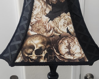 Gothic Lighting, Gold Skull Lampshade, Gold Flowers Light