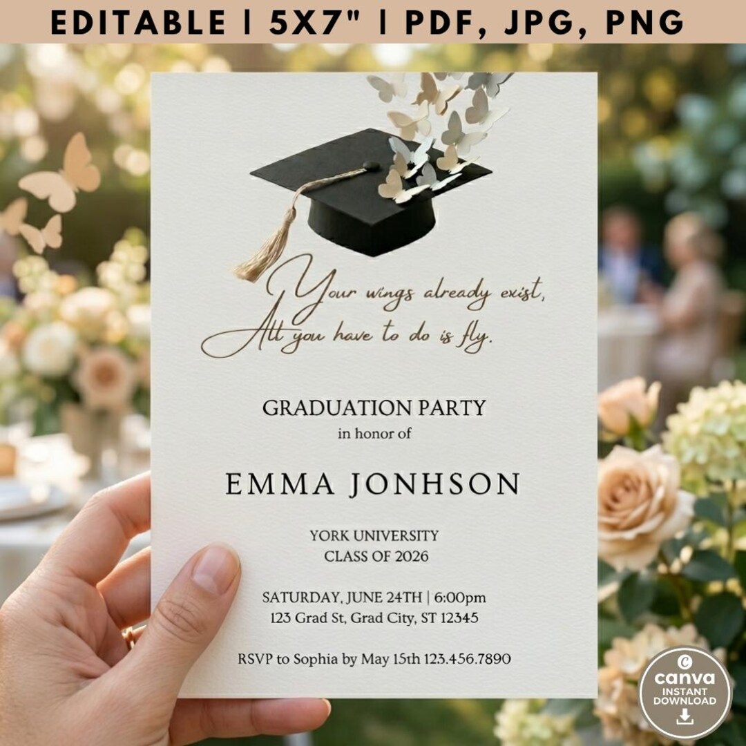 Graduation Website Invite Graduation Party Invitation Template Butterfly Elegant Minimalist Grad ...