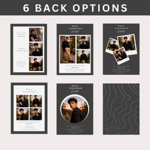 May include: Six graduation announcement designs are displayed. Each design features photos of a person, the name "Noah Thompson", and graduation details. The designs vary in layout, with options including photo collages and a minimalist style.