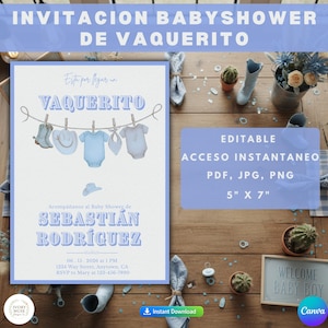 Invitacion de Vaquerito Baby Shower Invitation – Ropita de Bebe, Botas y sombrero vaquero