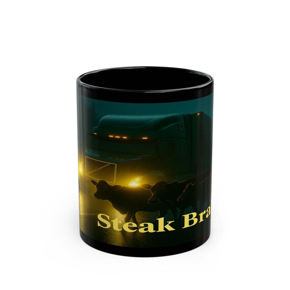Steak Brake trucker cows mug | Black Mug