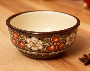 Hand Painted Ceramic Bowl, Floral Design, Handmade Pottery