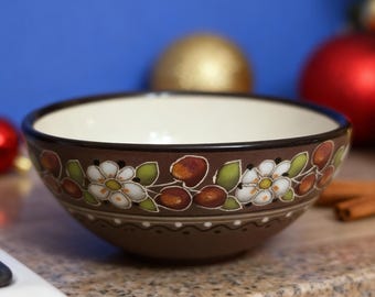 Handmade Floral Ceramic Bowl, Ukrainian Pottery Dish, 500ml
