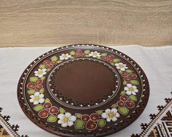 Keramik-Speiseteller, Handbemalte Blumenkeramik, Ukrainisches Handwerkergeschirr, Einzigartige Handgemachte Servierplatte
