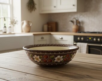 Ceramic Serving Ramen Salad Bowl, Handmade Folk Art Floral Design