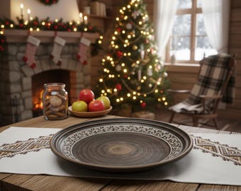 Handmade Red Clay Fruit Bowl, Rustic Carved Pottery, 10.8"