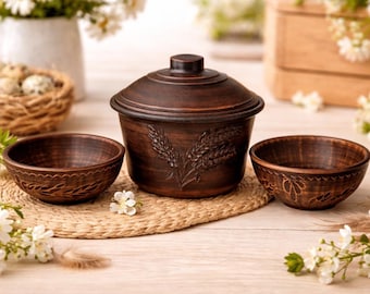 手作りのキッチン用品セット、素朴な陶器の調理器具、伝統的な陶器のキッチンセット｜環境に優しいギフト