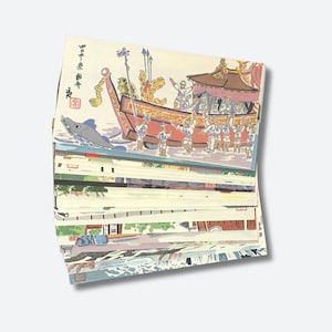 Set of 20 Vintage Japanese Bookmarks, Tokuriki Tomikichiro Prints, Ise Shrine & Festival Scenes, Akafuku Souvenir Ephemera, 8x15cm