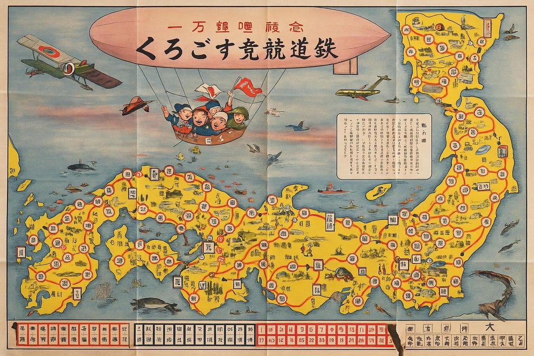 Vintage 1925 Japanese Railway Map Board Game – “tetsudo Kyoso Sugoroku ...