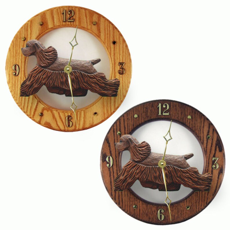 American Cocker Spaniel Wall Clock Working Solid Oak Clock Multiple Colors Available Brown