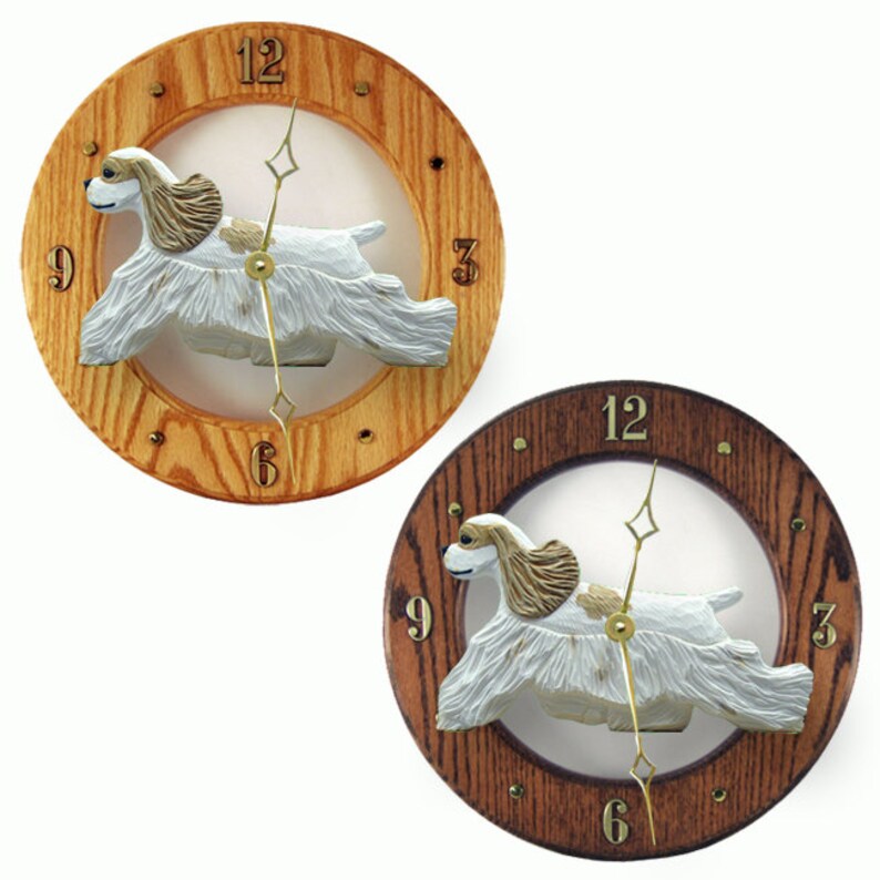 American Cocker Spaniel Wall Clock Working Solid Oak Clock Multiple Colors Available Buff Parti
