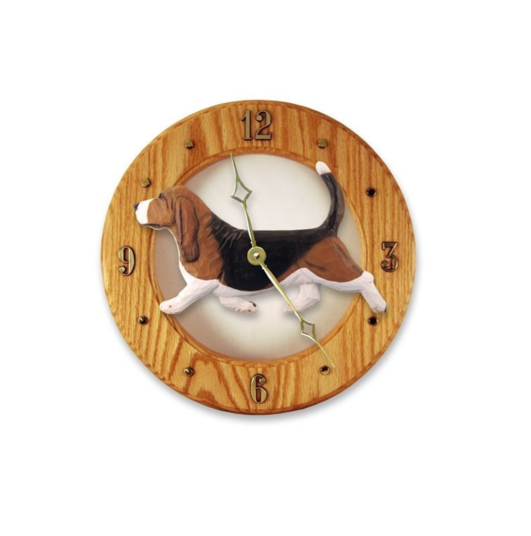 Basset Hound Wall Clock Working Solid Oak Clock Multiple Colors