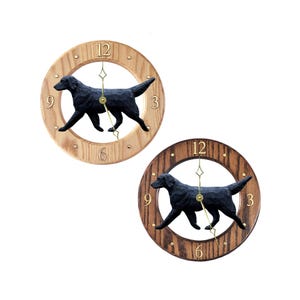 Flat-Coated Retriever Oak Wall Clock - Multiple Colors Available - Choice of Light or Dark Oak