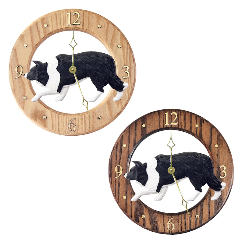 Border Collie Oak Wall Clock - Multiple Colors Available - Choice of ...