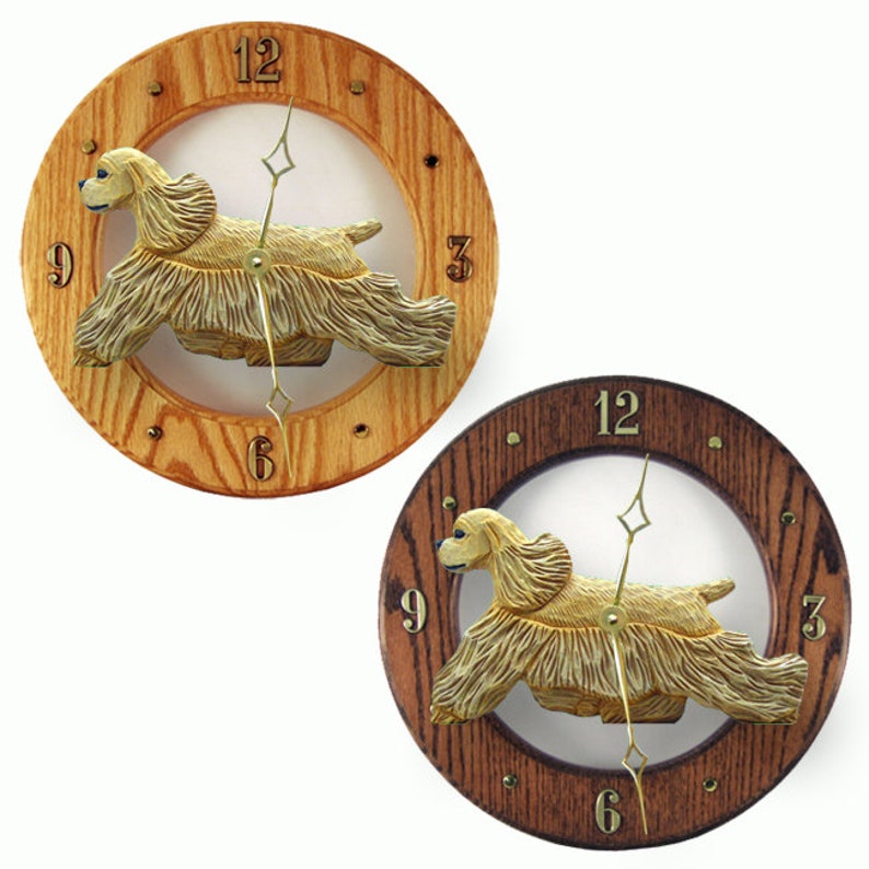 American Cocker Spaniel Wall Clock Working Solid Oak Clock Multiple Colors Available Buff