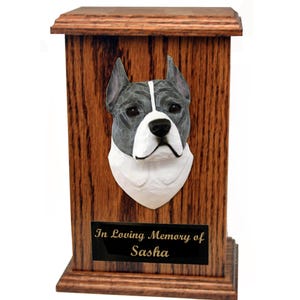American Staffordshire Terrier Memorial Urn - Multiple Colors Available - Choice of Light or Dark Oak - Engraving Not Included
