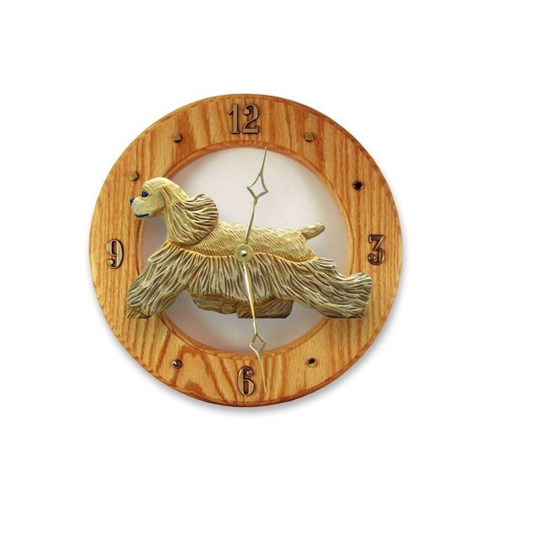 American Cocker Spaniel Wall Clock Working Solid Oak Clock Multiple Colors Available image 1