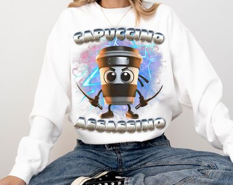 Sweatshirt Humour Café - 'Cappuccino Assassin' - Design Ninja Fun - Pour Fans De Café Et Baristas - 9