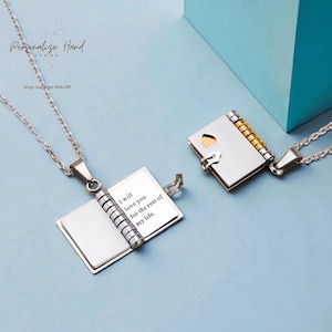 Collar con medallón de libro personalizado: collar con libro personalizado, joyería con nombre y mensaje, regalo sentimental para ella, regalos para damas de honor