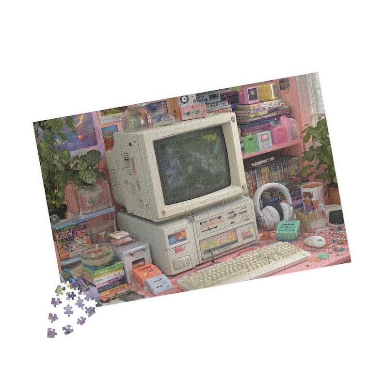 Y2K Gaming Desk Puzzle for Adults, Retro Computer Room Jigsaw Puzzle ...