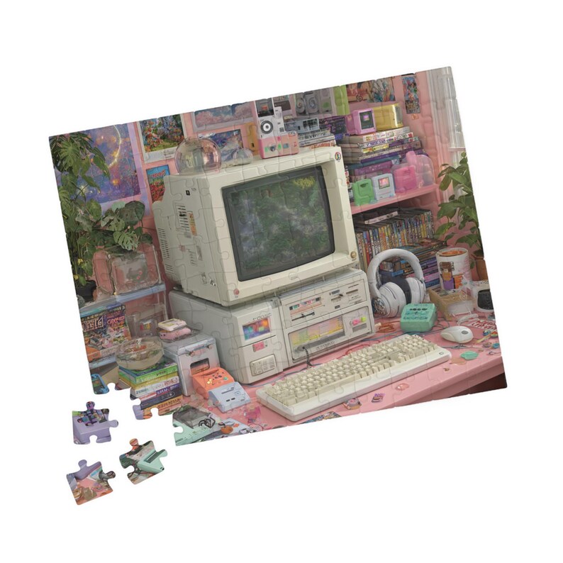 Y2K Gaming Desk Puzzle for Adults, Retro Computer Room Jigsaw Puzzle ...