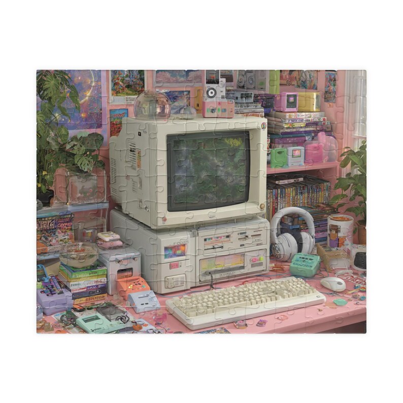 Y2K Gaming Desk Puzzle for Adults, Retro Computer Room Jigsaw Puzzle ...