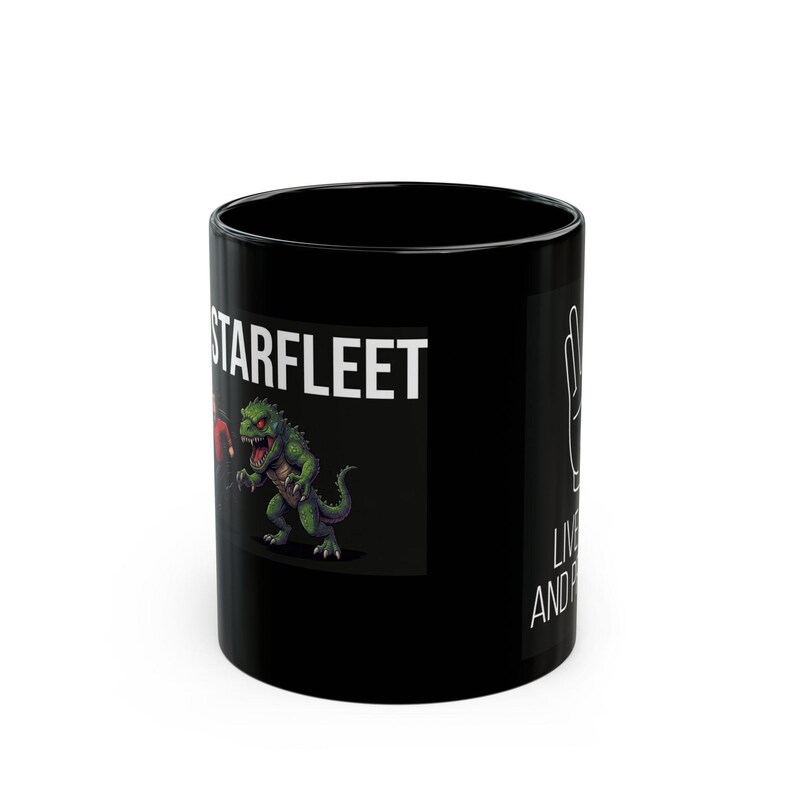 Live Long and Prosper Vulcan Hand Mug | Starfleet Redshirt Running from Monster image 2