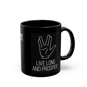 Live Long and Prosper Vulcan Hand Mug | Starfleet Redshirt Running from Monster image 6