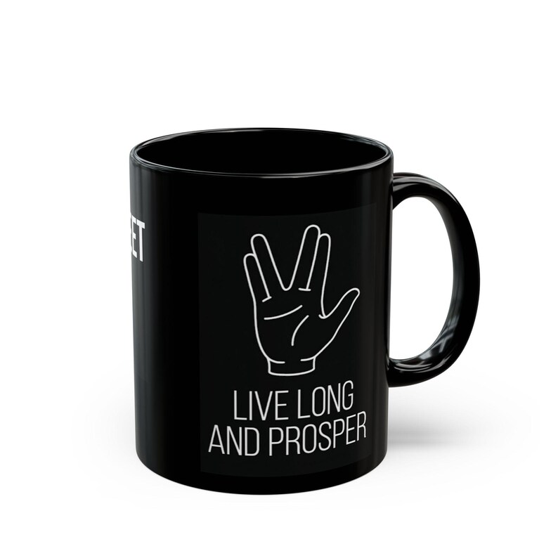 Live Long and Prosper Vulcan Hand Mug | Starfleet Redshirt Running from Monster image 6