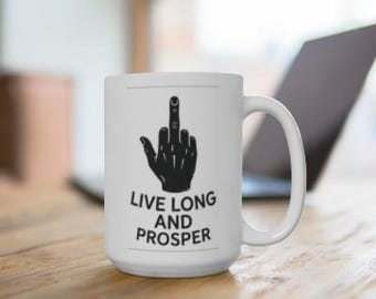 Leef lang en voorspoedig mok | Vulcan-koffiekop met middelvinger