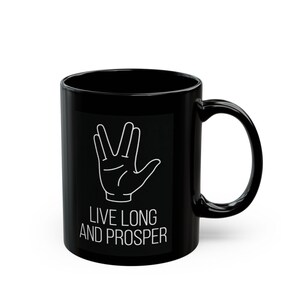Live Long and Prosper Vulcan Hand Mug | Starfleet Redshirt Running from Monster image 3