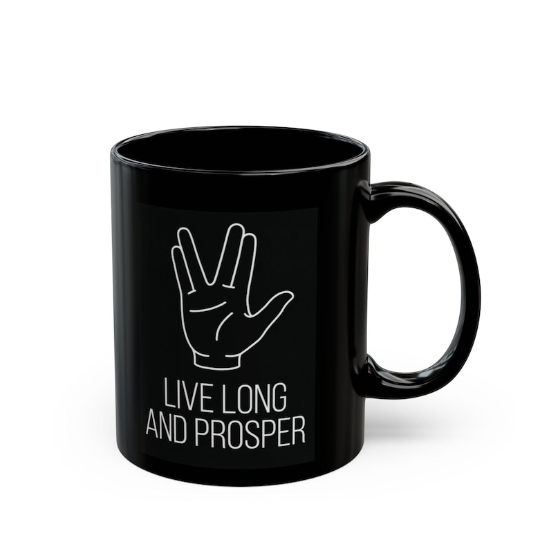 Live Long and Prosper Vulcan Hand Mug | Starfleet Redshirt Running from Monster image 3
