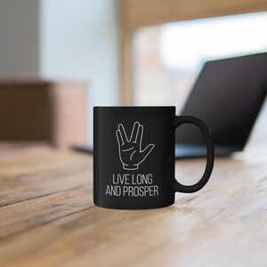 Live Long and Prosper Vulcan Hand Mug | Starfleet Redshirt Running from Monster image 8