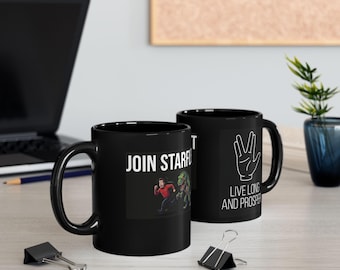 Live Long and Prosper Vulcan Hand Mug | Starfleet Redshirt Running from Monster