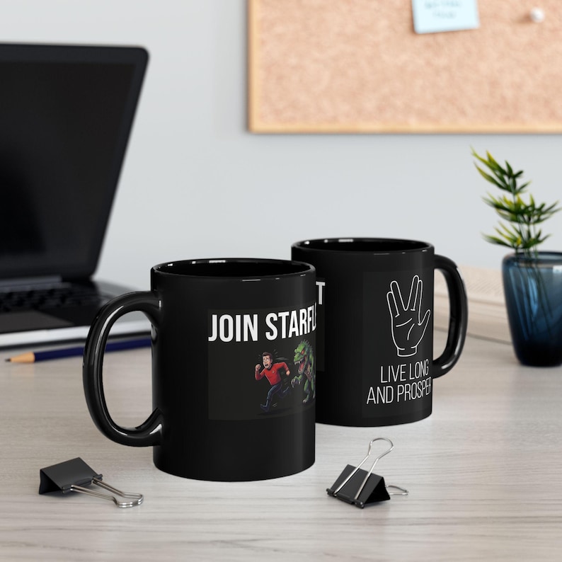 Live Long and Prosper Vulcan Hand Mug | Starfleet Redshirt Running from Monster image 1