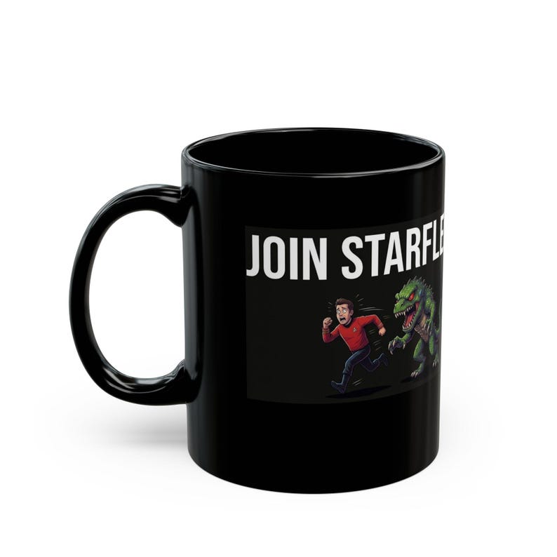 Live Long and Prosper Vulcan Hand Mug | Starfleet Redshirt Running from Monster image 4