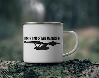 Number 1 Star Wars Fan Enamel Camping Mug Funny Star Trek Enterprise Ironic Design