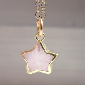 Rose Quartz Star Necklace - 14k Gold Filled - Small Celestial Pendant - Crystal Gift For Her, Mom, Girlfriend - Pink Stone Night Sky Jewelry