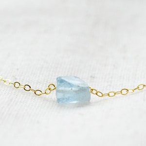 Raw Aquamarine Necklace in Sterling Silver or 14k Gold Filled - Blue Gemstone Pendant - March Birthstone - Rough Crystal - Gift for Her