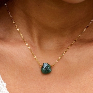 Raw Emerald Necklace - 14k Gold Fill or Sterling Silver - Rough Green Stone Pendant - Natural May Birthstone - Gift for Her, Mom, Girlfriend