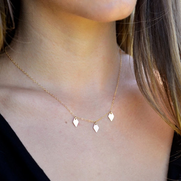 Thin Gold Necklace, Delicate Gold Necklace, Gold Diamond Necklace, 14kt Gold Fill, Gold Charm Necklace, Geometric Necklace