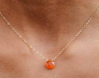 Carnelian Necklace - 14kt Gold Filled or Sterling Silver - Orange Stone Necklace - Healing Stone - Genuine Carnelian Jewelry - For Women