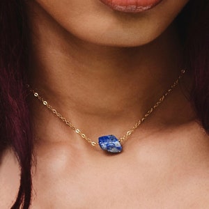 Lapis Lazuli Necklace in Sterling Silver or 14k Gold Filled - Raw, Rough Blue Lapis Pendant - December Birthstone Jewelry - Gift for Her