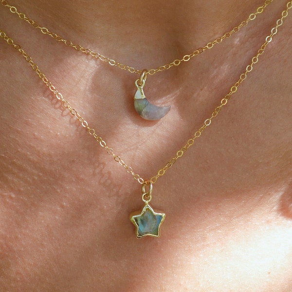 Labradorite Star Necklace - Sterling Silver or 14k Gold Filled - Small Celestial Pendant - Crystal Gift For Her - Labradorite Jewelry