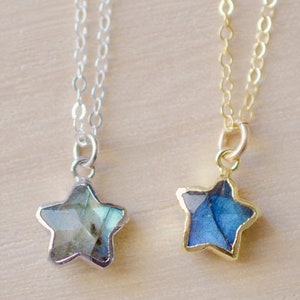 Labradorite Star Necklace in Sterling Silver or 14k Gold Filled - Small Celestial Pendant - Crystal Gift For Her - Labradorite Jewelry