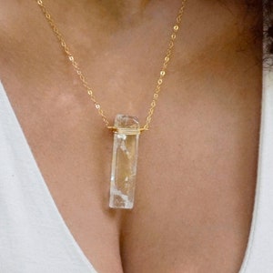 Large Crystal Quartz Necklace in Sterling Silver or 14k Gold Filled - Rectangular Clear Stone Pendant - Gemstone Jewelry for Women